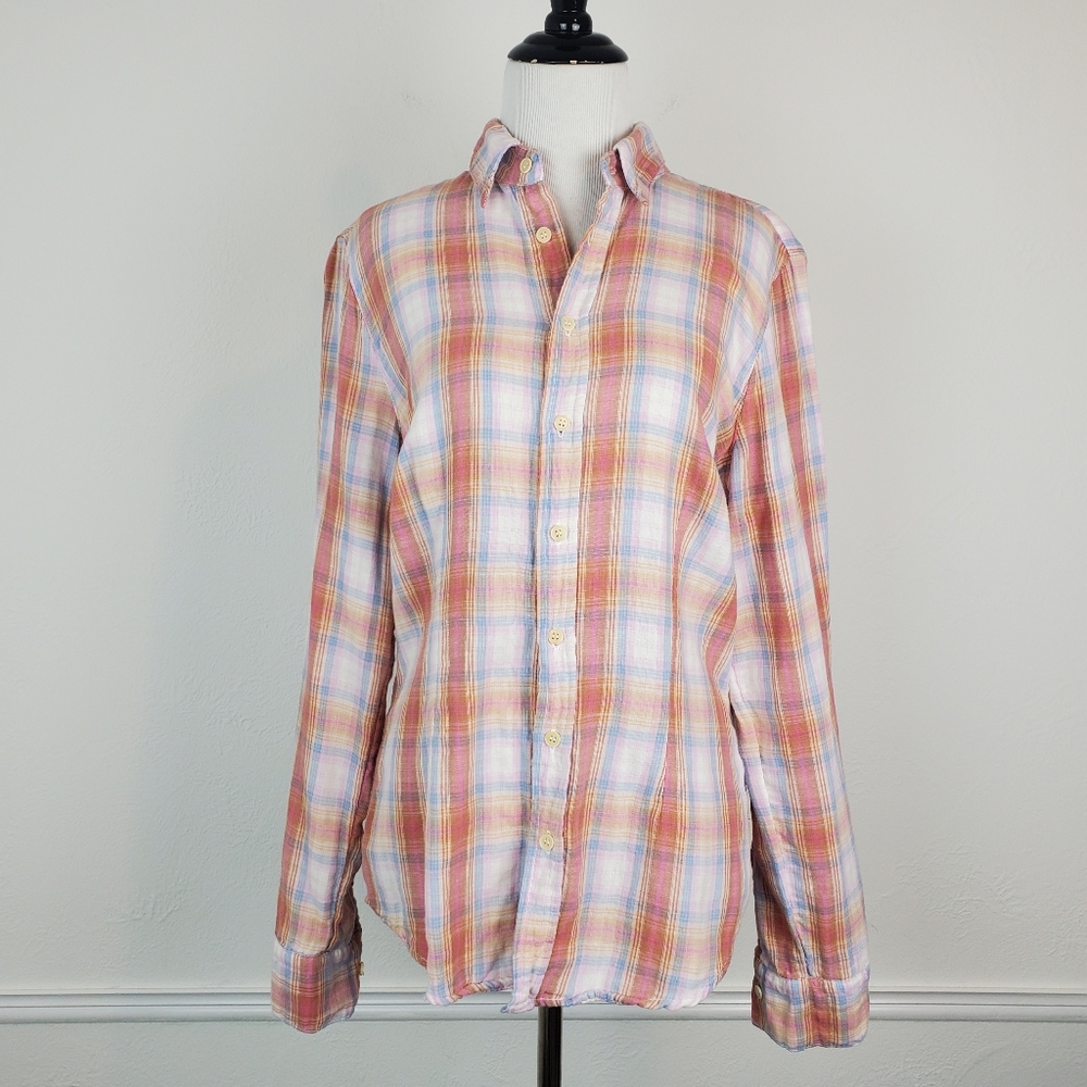 CP Shades Shirt Top Plaid Boho Coastal Western Orange Blue Pastel Spring Summer